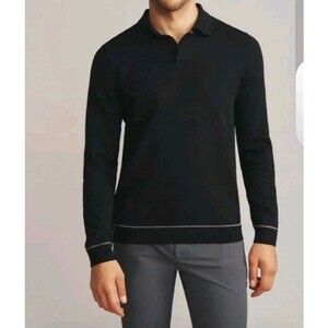 NWT Rhone Men’s Compass Knit Long Sleeve Polo Sweater Men's Medium Black Preppy